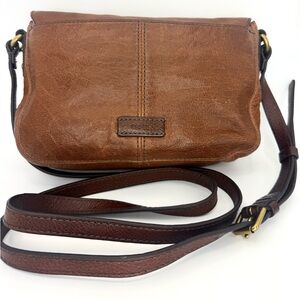 VTG Fossil Brown Leather Crossbody Bag Adjustable Strap Classic